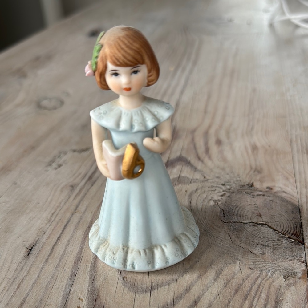 Vintage Ceramic Girl Figurine in Blue Dress “Growing Up” age 6